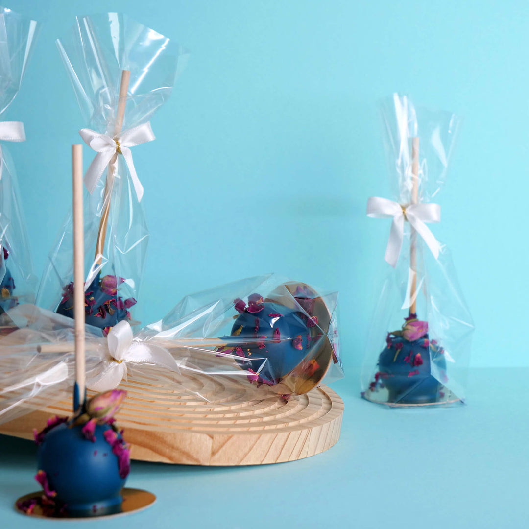 Blå Deluxe-Cake-Pops med rosenblad (10 st)