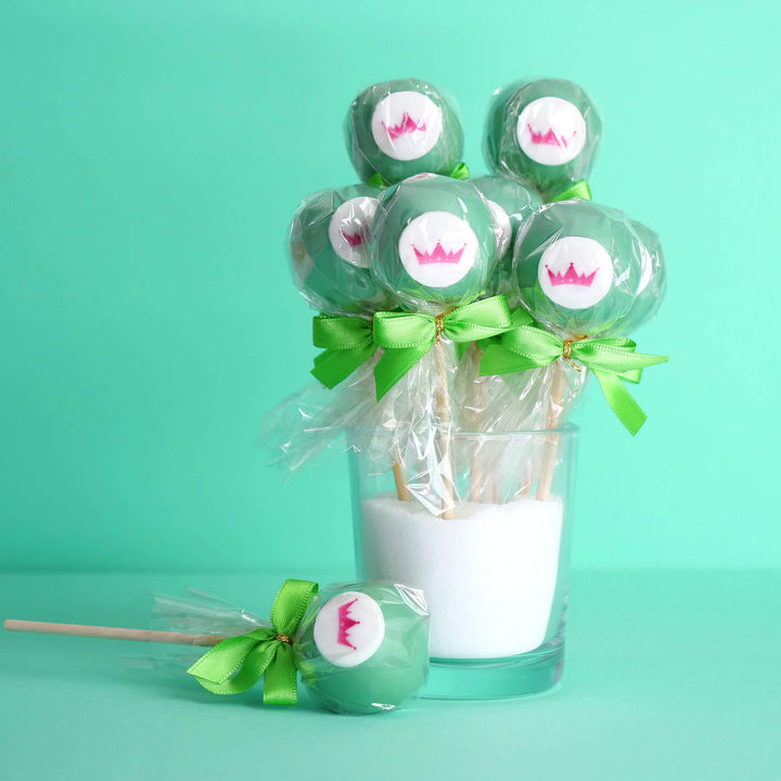 Enfärgade färgglada Cake Pops med logotyp (12 stycken)