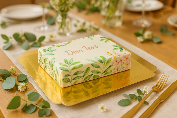 Eckige Eukalyptus-Torte + individuelle Beschriftung
