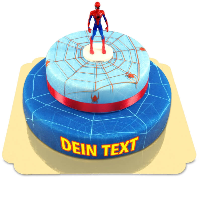 Spider-Man® auf zweistöckiger Spinnennetz-Torte mit Band