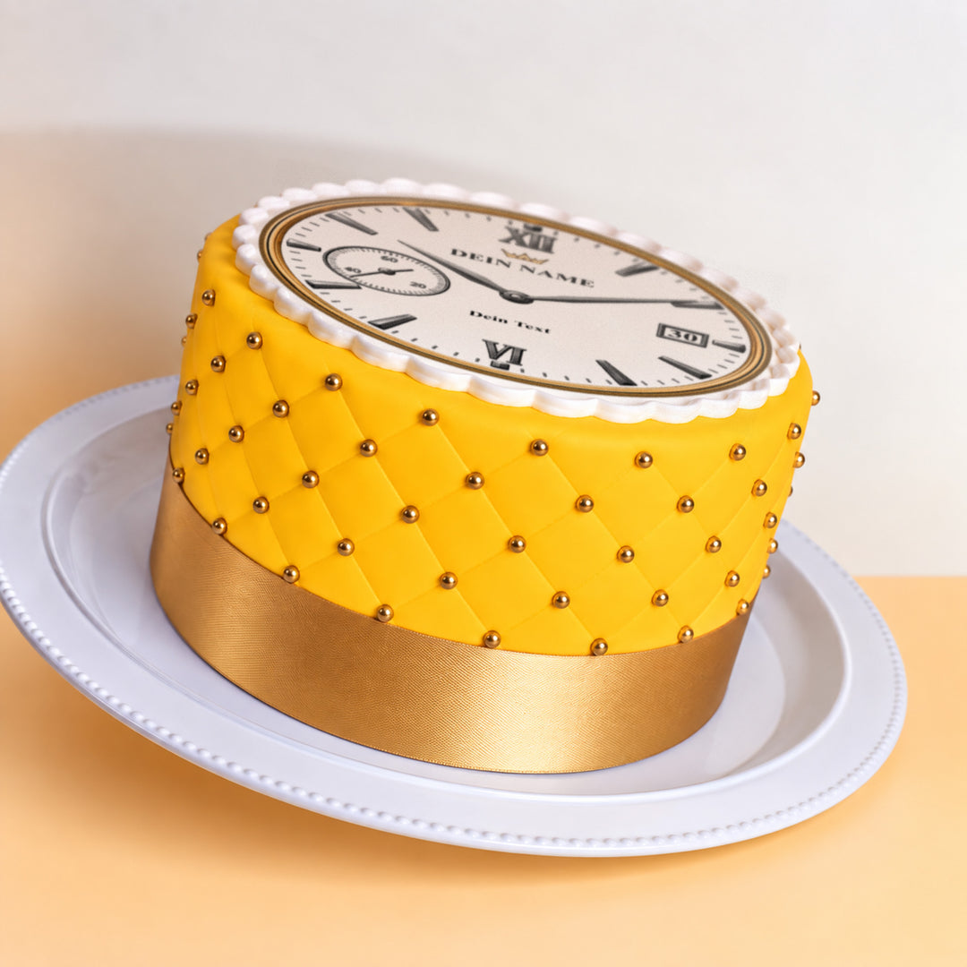 Luxusuhr-Torte Deluxe Gelb mit Wunschtext & Wunschzahl