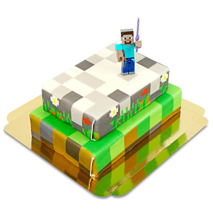 Minecraft® figurer på spelvärldstårta i två våningar