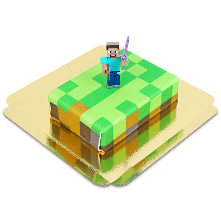Minecraft®-figur på spelvärldstårta