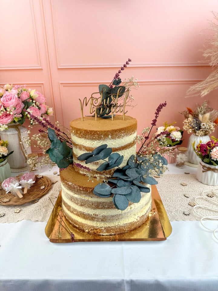 Naked Cake, bröllopstårta Vanilj/hallon