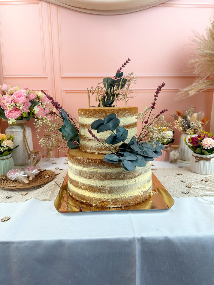 Naked Cake, bröllopstårta Vanilj/hallon