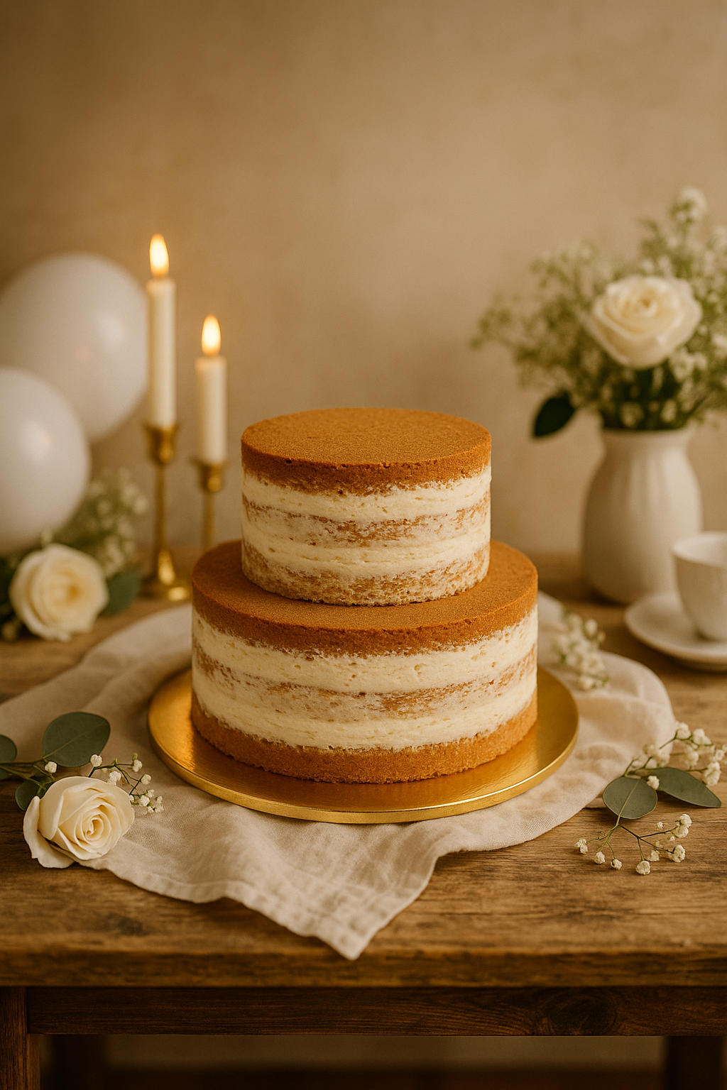 Naked Cake tvåvåningstårta - Vanilj/hallon