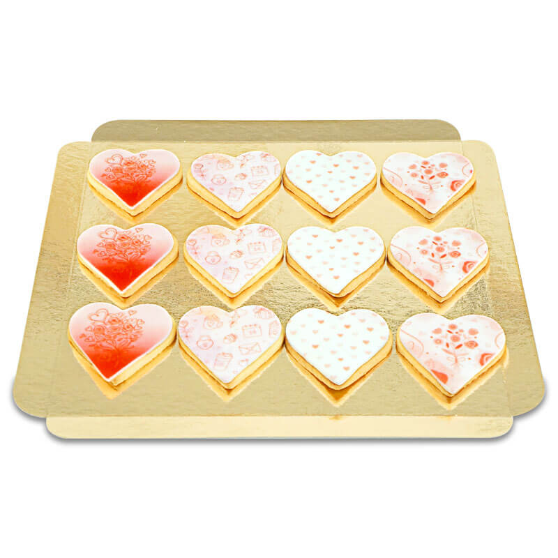 Pastellfarbene Valentinskekse in Herzform (12 Stück)