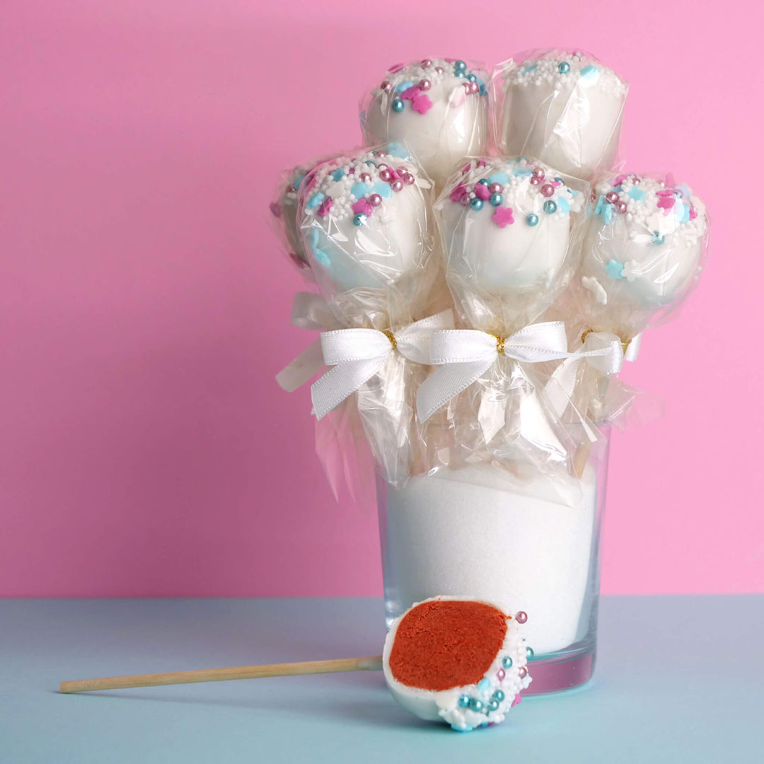 Röda Gender Reveal Cake-Pops "It's a Girl" (12 st)