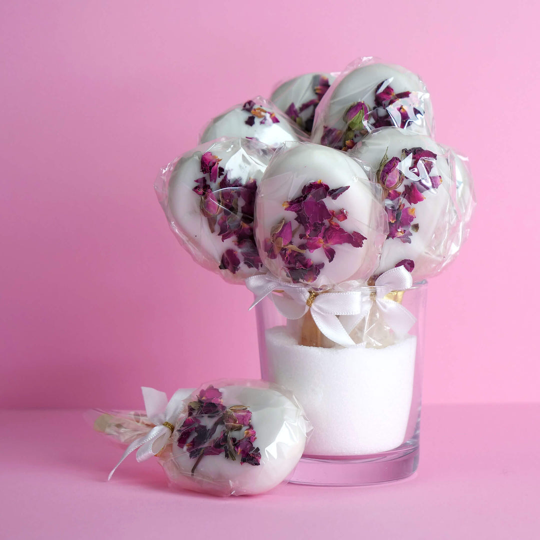 Vita Cake-Popsicles med Rosdekoration (10 st)