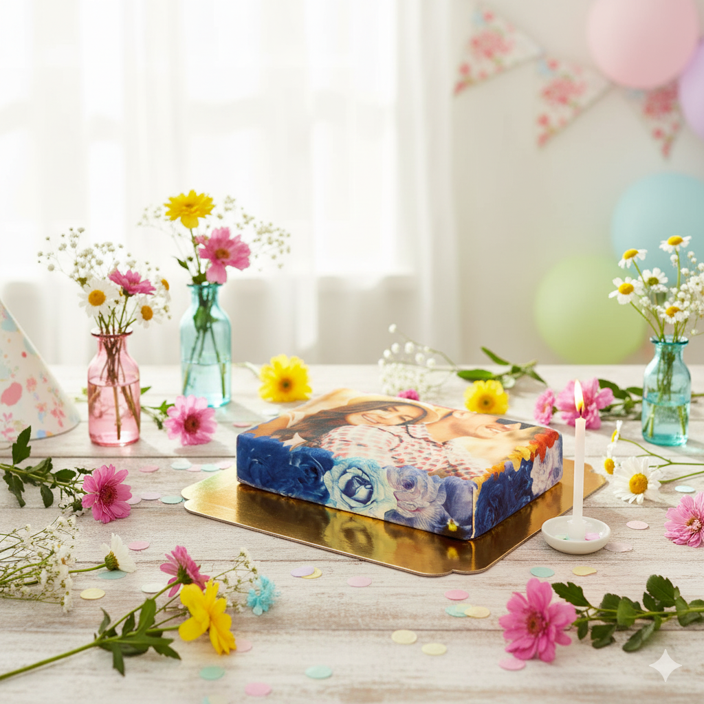Fototårta med blommor