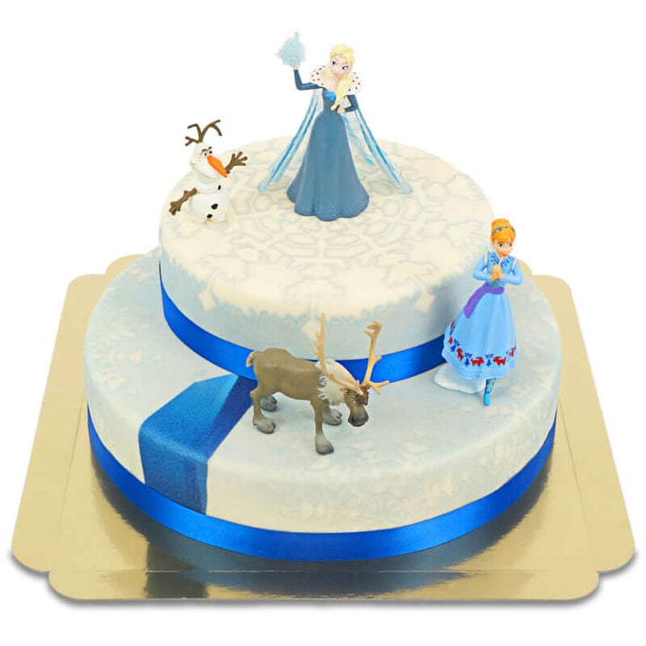 Anna®, Elsa®, Olof® &amp; Sven® från Frost® på tvåvåningstårta
