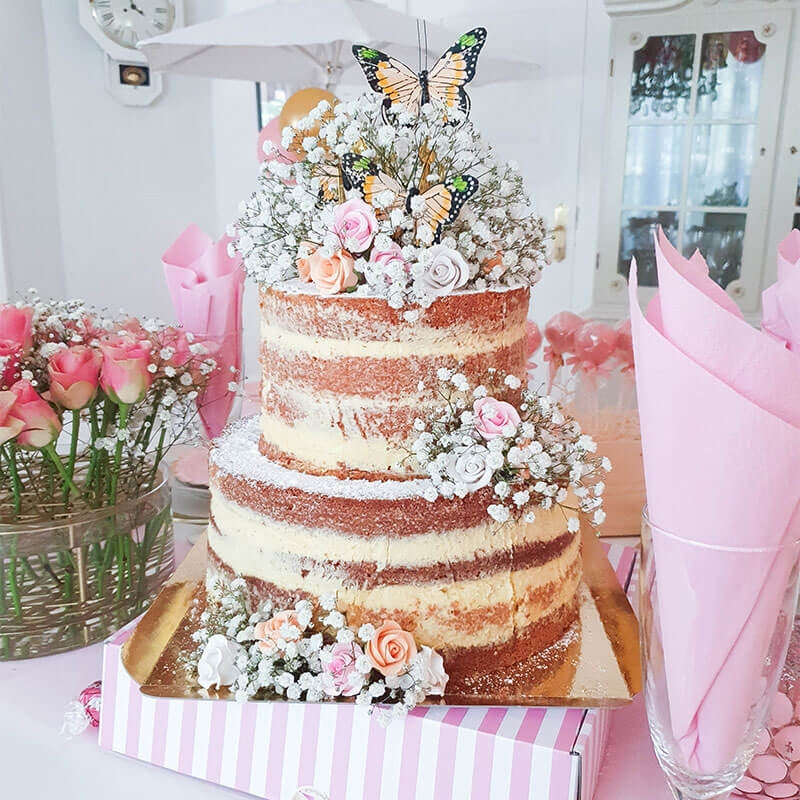 Naked Cake tvåvåningstårta - Vanilj/hallon