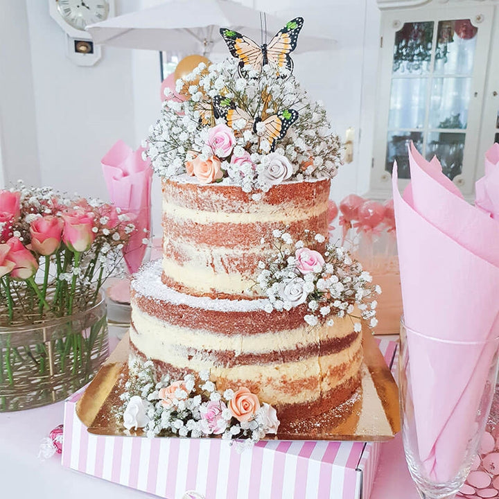 Naked Cake tvåvåningstårta - Vanilj/hallon