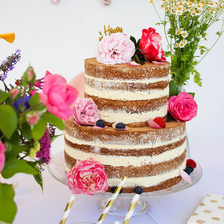 Naked Cake tvåvåningstårta - Vanilj/hallon