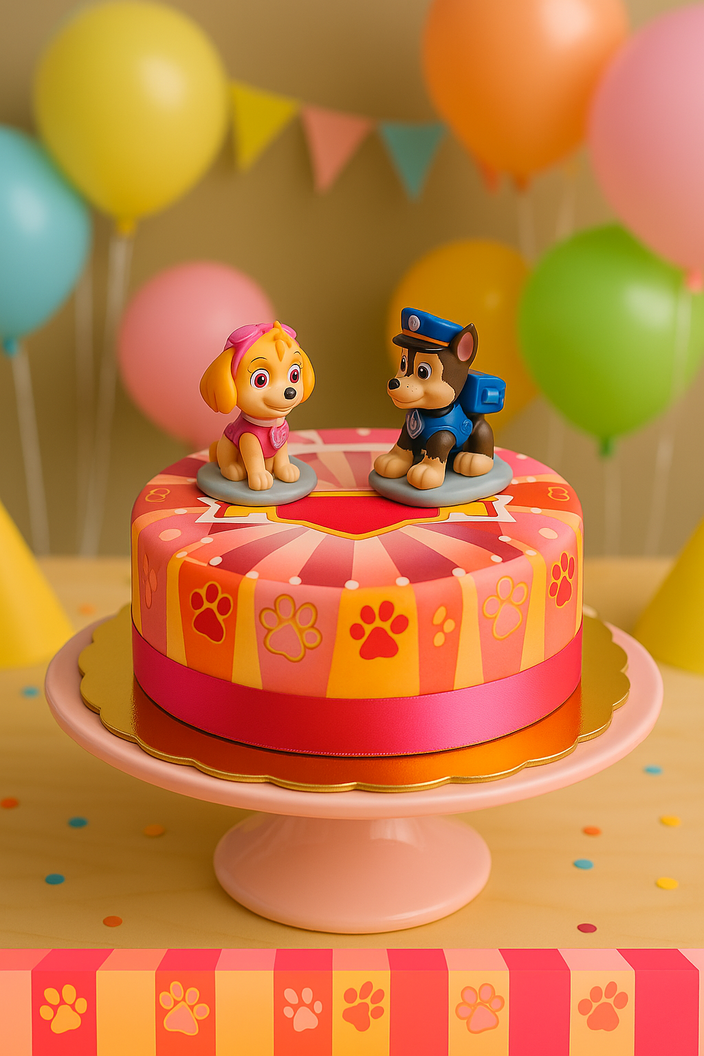 paw patrol on pink dog paw cake