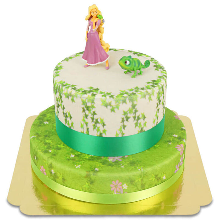 Rapunzel® und Pascal auf 2-stöckiger Turm-Torte mit Bänder