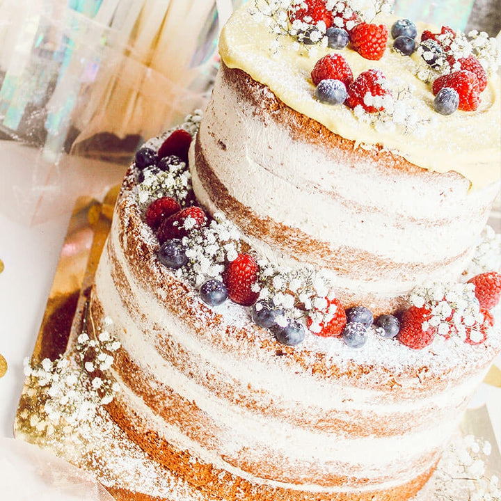 Naked Cake tvåvåningstårta - Vanilj/hallon