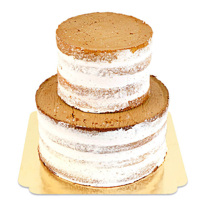 Naked cake vanilj bröllopstårta med kexcrunch