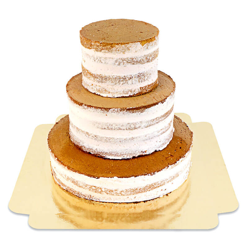 Naked cake vanilj bröllopstårta med kexcrunch