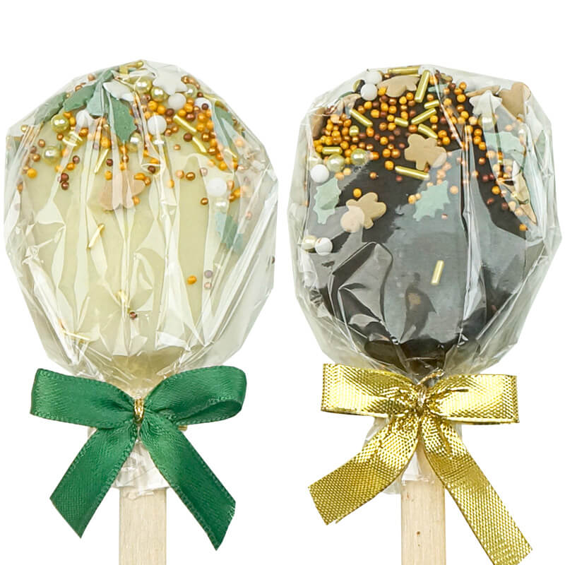 Jul-cake-popsicle med guld-gröna strössel (10 stycken)