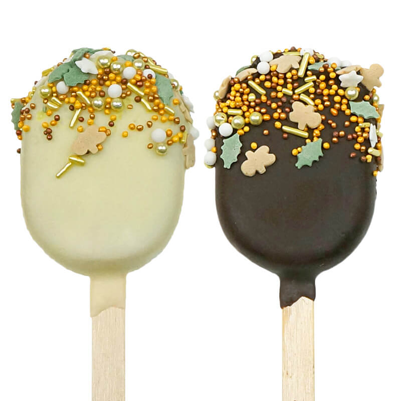 Jul-cake-popsicle med guld-gröna strössel (10 stycken)